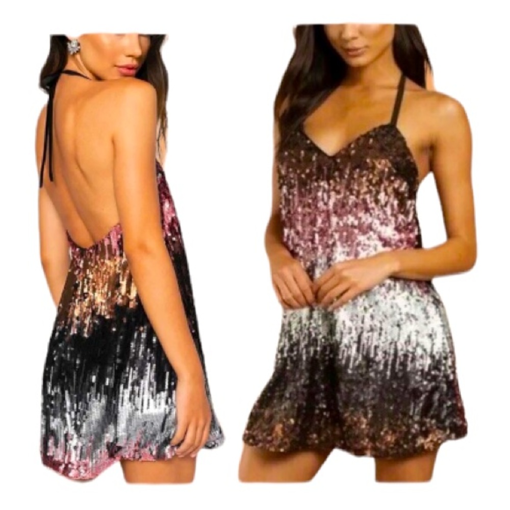 Tobi dress mini sequins shiny metallic sundown fashion pink brown black